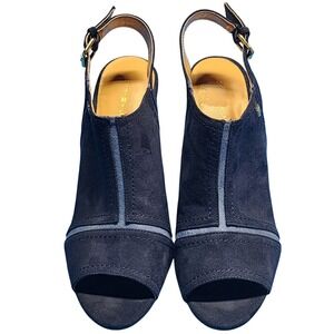 Tommy Hilfiger Navy Suede Open Toe Block Heel Slingback Dress Sandals